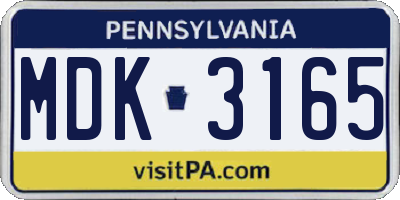 PA license plate MDK3165