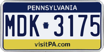 PA license plate MDK3175