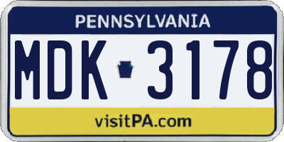 PA license plate MDK3178