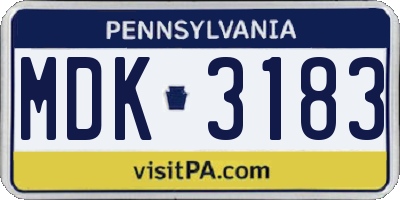PA license plate MDK3183