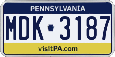 PA license plate MDK3187