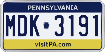 PA license plate MDK3191