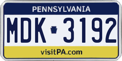 PA license plate MDK3192