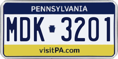 PA license plate MDK3201