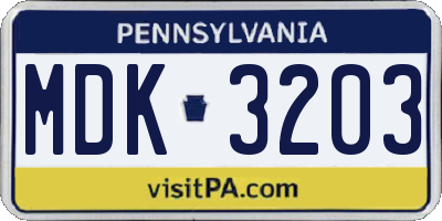 PA license plate MDK3203