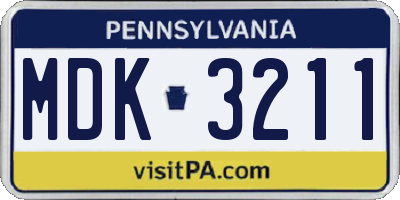 PA license plate MDK3211