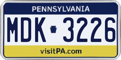 PA license plate MDK3226