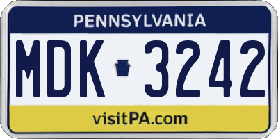 PA license plate MDK3242