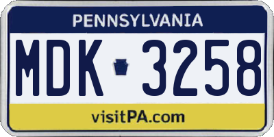 PA license plate MDK3258