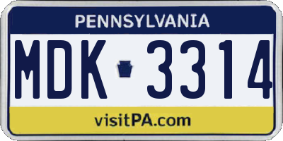 PA license plate MDK3314