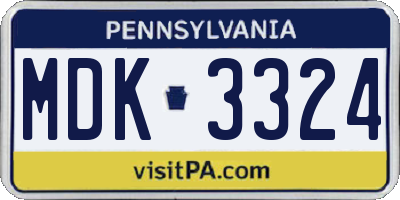 PA license plate MDK3324
