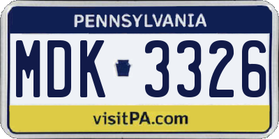 PA license plate MDK3326