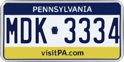 PA license plate MDK3334