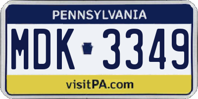 PA license plate MDK3349