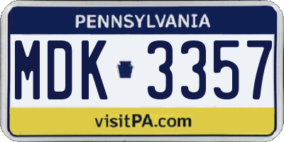 PA license plate MDK3357