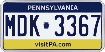 PA license plate MDK3367