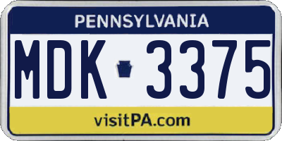 PA license plate MDK3375