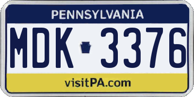 PA license plate MDK3376