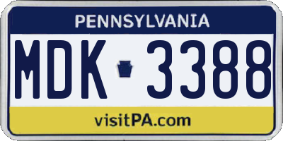 PA license plate MDK3388