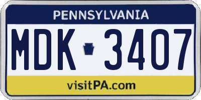 PA license plate MDK3407