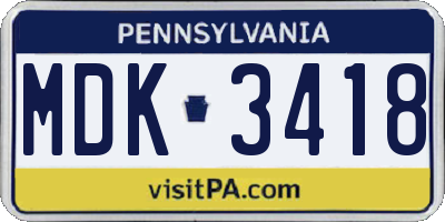 PA license plate MDK3418