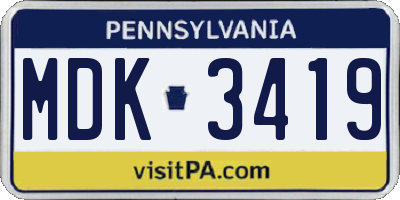 PA license plate MDK3419