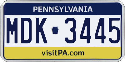 PA license plate MDK3445