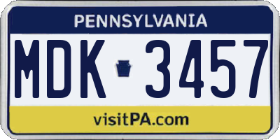 PA license plate MDK3457