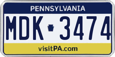 PA license plate MDK3474