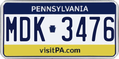PA license plate MDK3476