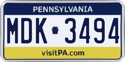 PA license plate MDK3494