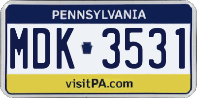 PA license plate MDK3531