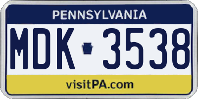 PA license plate MDK3538