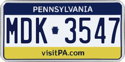 PA license plate MDK3547