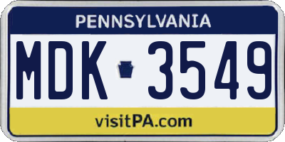 PA license plate MDK3549
