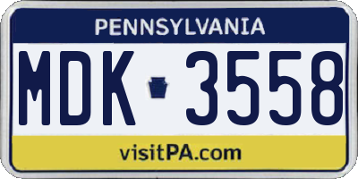 PA license plate MDK3558