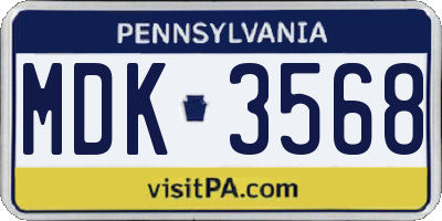 PA license plate MDK3568