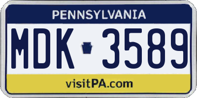 PA license plate MDK3589