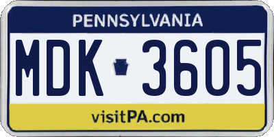 PA license plate MDK3605