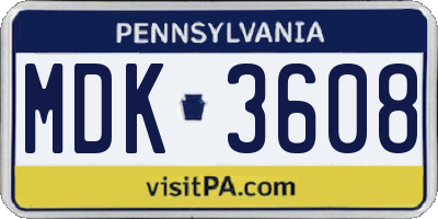 PA license plate MDK3608