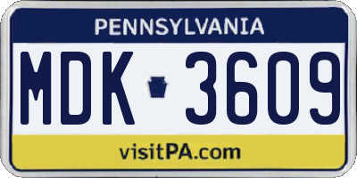 PA license plate MDK3609