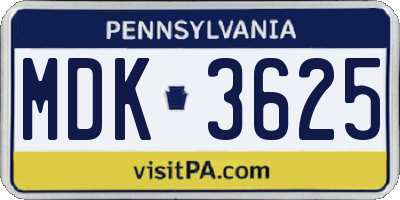 PA license plate MDK3625