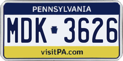 PA license plate MDK3626