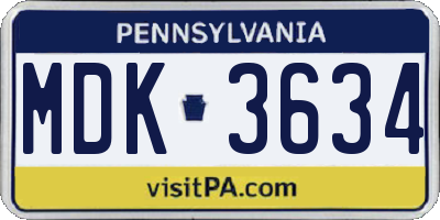 PA license plate MDK3634