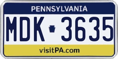 PA license plate MDK3635