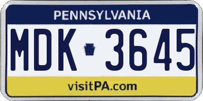 PA license plate MDK3645