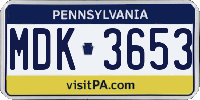 PA license plate MDK3653