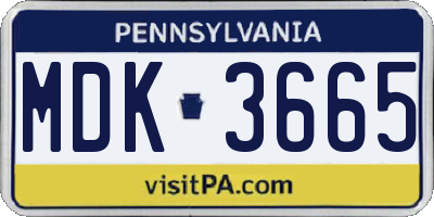 PA license plate MDK3665
