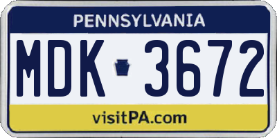 PA license plate MDK3672