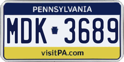 PA license plate MDK3689